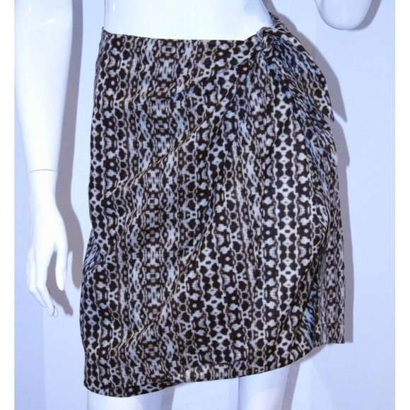 WEEKEND MaxMara DALILA Dark BROWN Beige ETHNIC Wrap Tie SKIRT Cotton US 2 $285 - Picture 2 of 2